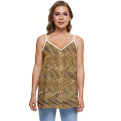 Esparto-tissue-braided-texture Casual Spaghetti Strap Chiffon Top by Jancukart