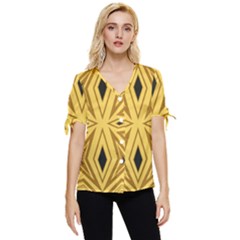 Abstract Pattern Geometric Backgrounds Bow Sleeve Button Up Top by Eskimos