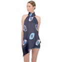 Eyes Evil Eye Blue Pattern Design Halter Asymmetric Satin Top View1