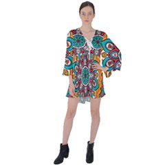 Mandala Spirit V-neck Flare Sleeve Mini Dress by zappwaits