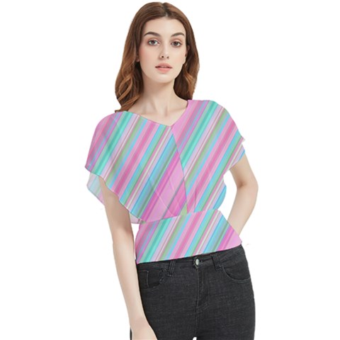 Background-lines Pink Butterfly Chiffon Blouse by nateshop