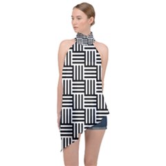 Basket Halter Asymmetric Satin Top by nateshop