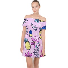Flowers Purple Off Shoulder Chiffon Dress by nateshop