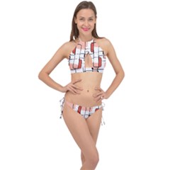 Abstract Seamless Pattern Art Cross Front Halter Bikini Set by Sapixe