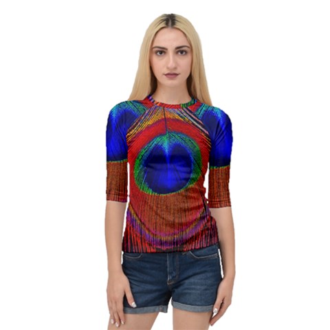 Peacock Plumage Fearher Bird Pattern Quarter Sleeve Raglan Tee by Sapixe