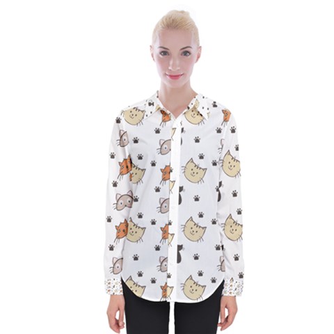 Cat Kitten Design Pattern Womens Long Sleeve Shirt by Sapixe