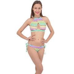 Ribbons Sequins Embellishment Cross Front Halter Bikini Set by Sapixe