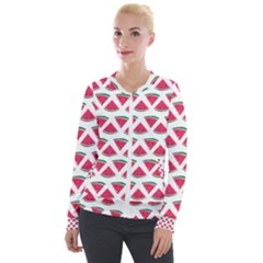 Illustration Watermelon Fruit-food Melon Velvet Zip Up Jacket by Sapixe