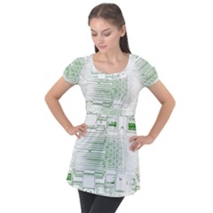 Circuit Board Puff Sleeve Tunic Top by Sapixe