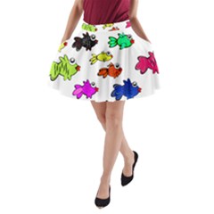 Fish Fishes Marine Life Swimming Water A-line Pocket Skirt by Sapixe