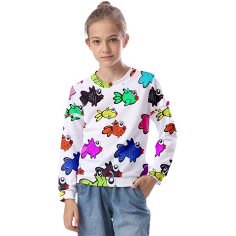 Fish Fishes Marine Life Swimming Water Kids  Long Sleeve Tee With Frill  by Sapixe