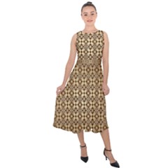 Background-chevron Chocolate Midi Tie-back Chiffon Dress by nateshop