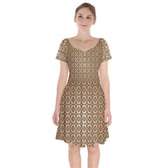 Background-chevron Chocolate Short Sleeve Bardot Dress by nateshop