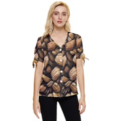 Coffe Bow Sleeve Button Up Top by nateshop