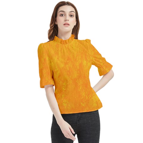 Background-yellow Frill Neck Blouse by nateshop