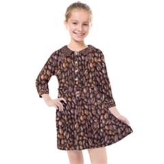 Coffee Beans Food Texture Kids  Quarter Sleeve Shirt Dress by artworkshop