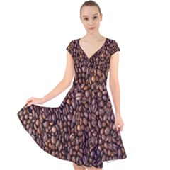 Coffee Beans Food Texture Cap Sleeve Front Wrap Midi Dress by artworkshop