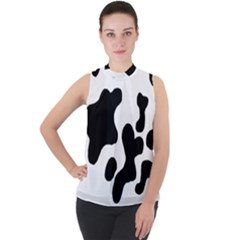 Cow Pattern Mock Neck Chiffon Sleeveless Top by BangZart