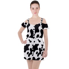 Cow Pattern Ruffle Cut Out Chiffon Playsuit by BangZart