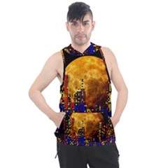 Skyline Frankfurt Abstract Moon Men s Sleeveless Hoodie by Jancukart