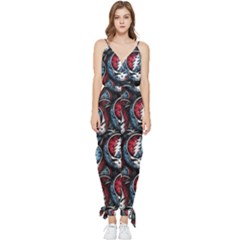 Grateful Dead Pattern Sleeveless Tie Ankle Chiffon Jumpsuit by Jancukart