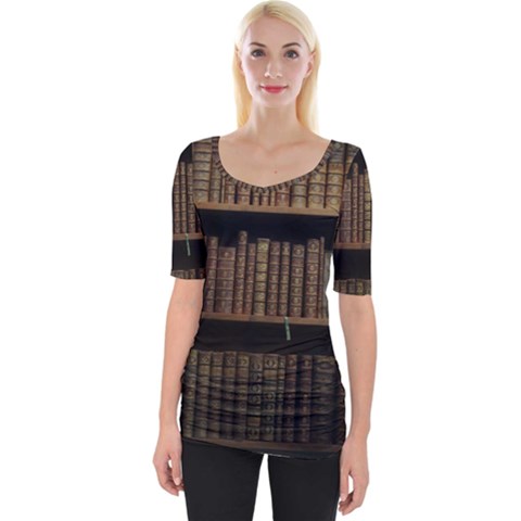 Books Covers Book Case Old Library Wide Neckline Tee by Amaryn4rt