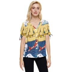 Wave Fish Koi Splash Character Bow Sleeve Button Up Top by Amaryn4rt