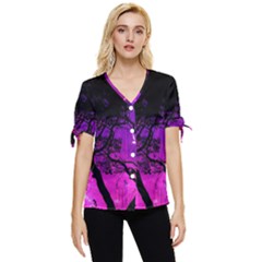 Tree Men Space Universe Surreal Bow Sleeve Button Up Top by Amaryn4rt