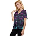 Space Futuristic Shiny Abstraction Bow Sleeve Button Up Top View2