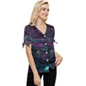 Space Futuristic Shiny Abstraction Bow Sleeve Button Up Top View3