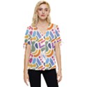 Abstract Pattern Background Bow Sleeve Button Up Top View1