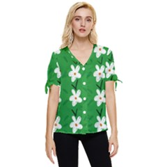 Flowers Art Pattern Floral Bow Sleeve Button Up Top by artworkshop