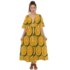 Orange Slices Cross Sections Pattern Kimono Sleeve Boho Dress by artworkshop