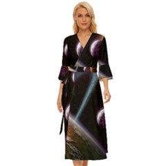 Planets In Space Midsummer Wrap Dress by Sapixe