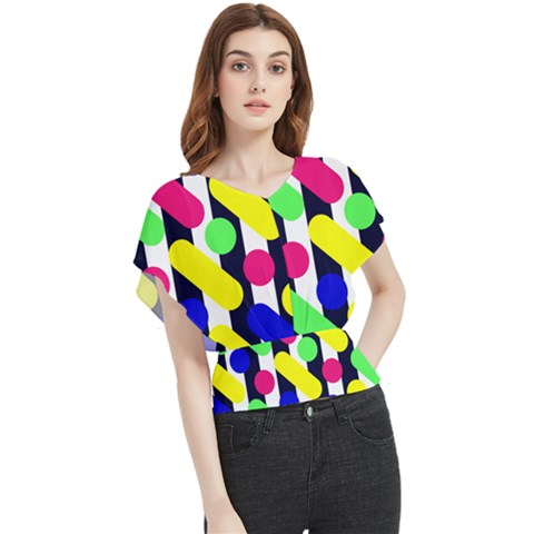 Illustration Geometric Form Circle Line Pattern Butterfly Chiffon Blouse by Wegoenart