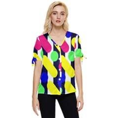 Illustration Geometric Form Circle Line Pattern Bow Sleeve Button Up Top by Wegoenart