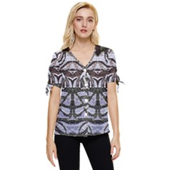 Liberty Inspired Embroidery Iv Bow Sleeve Button Up Top by kaleidomarblingart