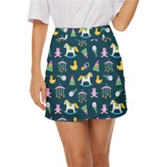 Cute Babies Toys Seamless Pattern Mini Front Wrap Skirt by Vaneshart