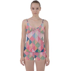 Illustration Pink Background Geometric Triangle Tie Front Two Piece Tankini by Wegoenart