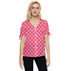 Valentine Lobe Hearts Background Seamless Tile Bow Sleeve Button Up Top by Wegoenart