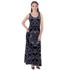Illustration Black White Rosette Mandala Ornament Wallpaper Sleeveless Velour Maxi Dress by Wegoenart