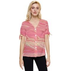 Illustration Graphic Pattern Texrure Pink Maeble Bow Sleeve Button Up Top by Wegoenart