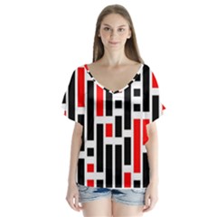 Illustration Background Geometric Pattern V-neck Flutter Sleeve Top by Wegoenart