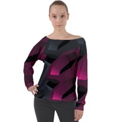 Illustration Hexagon Geometric Art Design Off Shoulder Long Sleeve Velour Top by Wegoenart