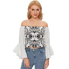 Im Fourth Dimension Black White 57 Off Shoulder Flutter Bell Sleeve Top by imanmulyana