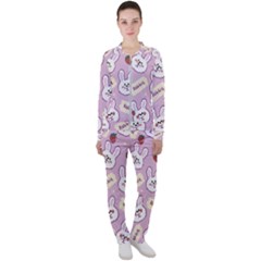 Illustration Rabbit Cartoon Background Pattern Casual Jacket And Pants Set by Sudhe