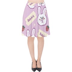 Illustration Rabbit Cartoon Background Pattern Velvet High Waist Skirt by Sudhe
