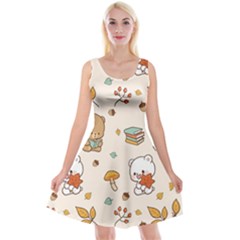 Illustration Bear Cartoon Background Pattern Reversible Velvet Sleeveless Dress by Sudhe