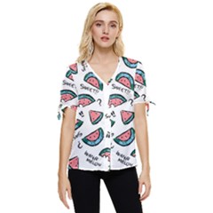 Illustration Watermelon Fruit Sweet Slicee Bow Sleeve Button Up Top by Sudhe