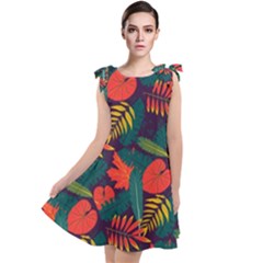 Leaves Pattern Wallpaper Seamless Tie Up Tunic Dress by Sudhe